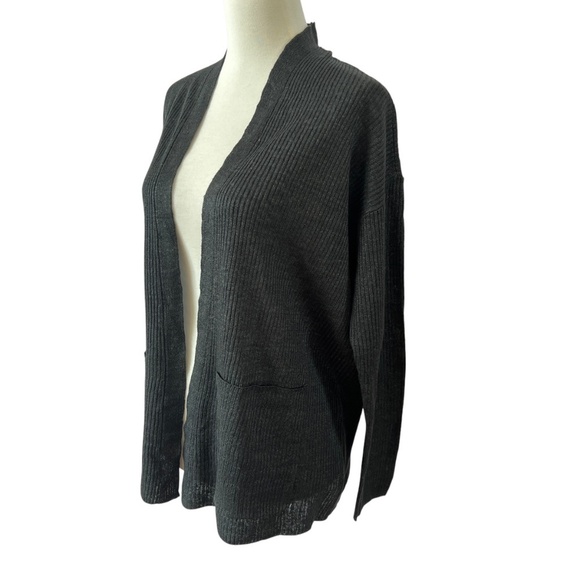 EILEEN FISHER HIGH COLLAR OPEN FRONT CARDIGAN NWT XS ORGANIC LINEN BREATHABLE - Picture 4 of 13